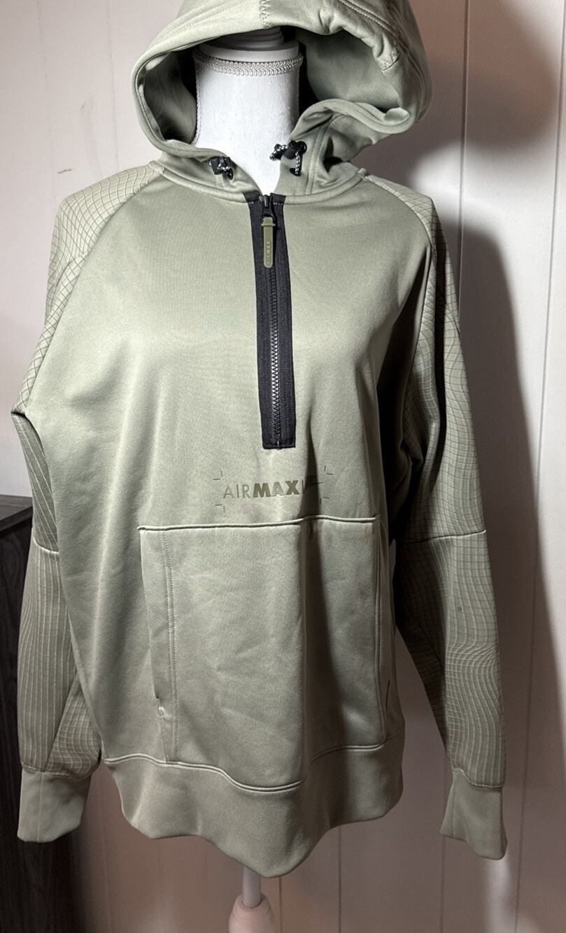 Nike Hoodie Mens M Green Fleece 1/4 Zip Air Max Hooded Adjustable Pockets ZZ